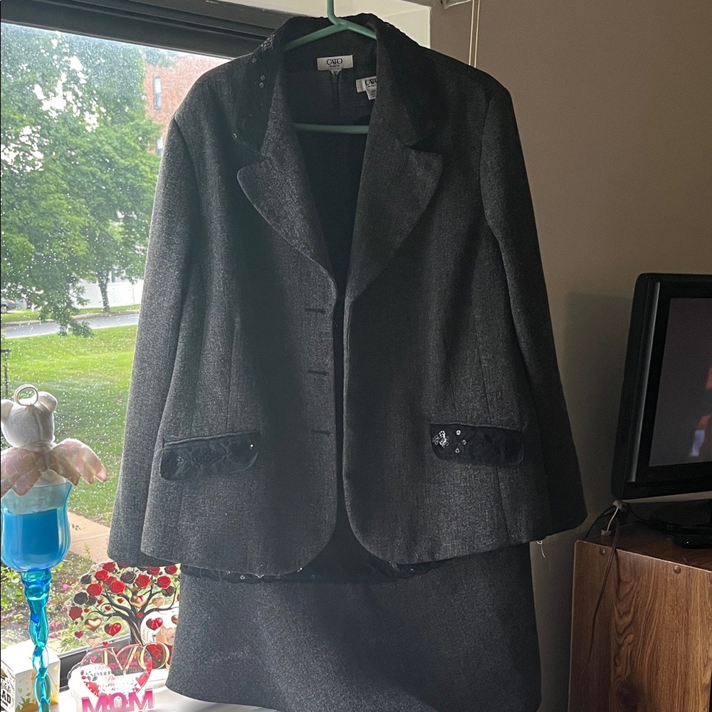 Kasper Charcoal Blazer with Black Accents A skirt set